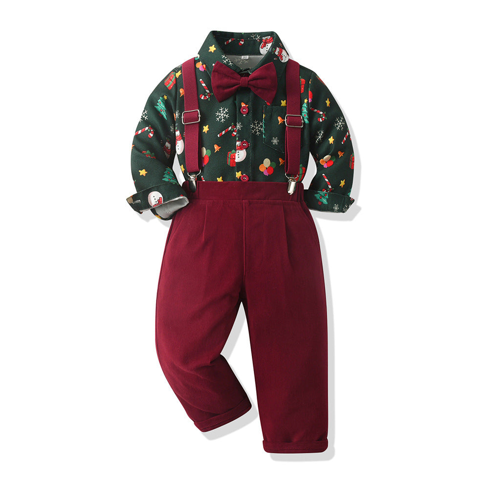New arrivals: autumn collection - boys' cotton long-sleeve shirt & overalls set - perfect for first birthday & christmas gifts (cross-border e-commerce)