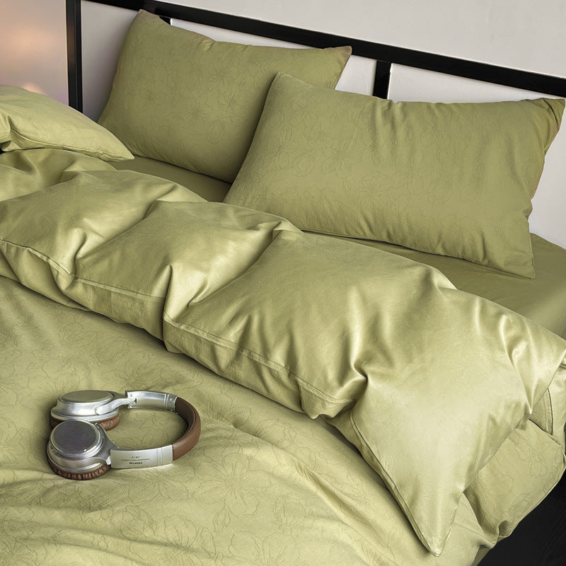 Spring new high-end light luxury 100% cotton three-layer yarn jacquard four-piece set of pure cotton simple bedding mattress