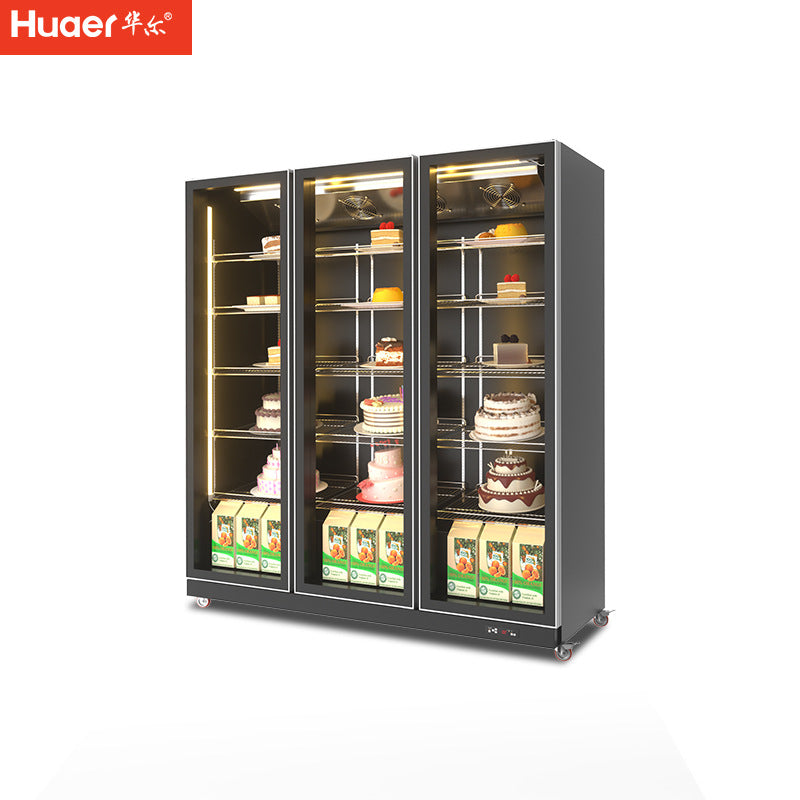 Huaer refrigerated freshness cabinet dessert mousse freezer commercial air-cooled vertical yogurt cabinet three-door cake display cabinet