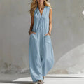 summer new arrivals: european & american style women's fashion - casual, loose-fit, solid color button-up jumpsuit