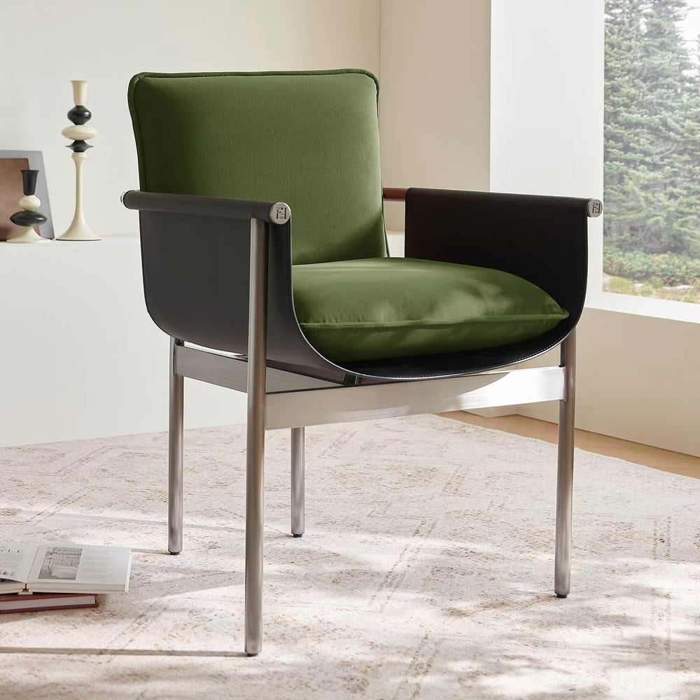 Italian normcore fabric dining chair designer house restaurant saddle leather single chair for home tea room armrest desk chair