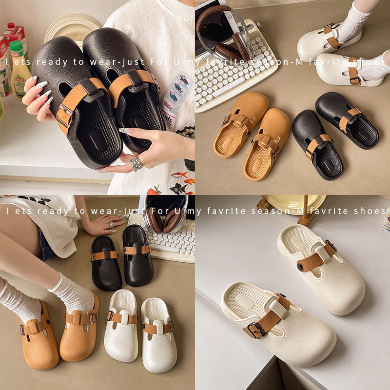 2025 new women's closed-toe half slippers, summer outdoor flat sandals, trendy birkenstock-style slip-on mules
