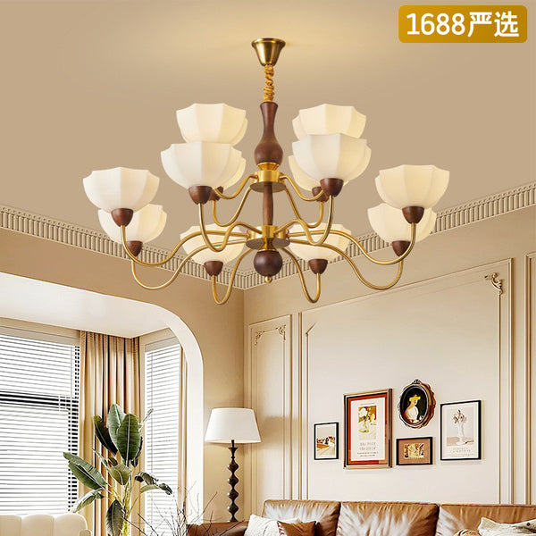[Strict Selection] Medieval Style Chandelier New Chinese Retro Walnut Hall Main Light High-end Nanyang Style Book Room Light