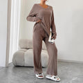 Influencer's choice:  fall/winter ribbed knit brushed cotton loungewear set - versatile for home or out, cross-border fashion casual