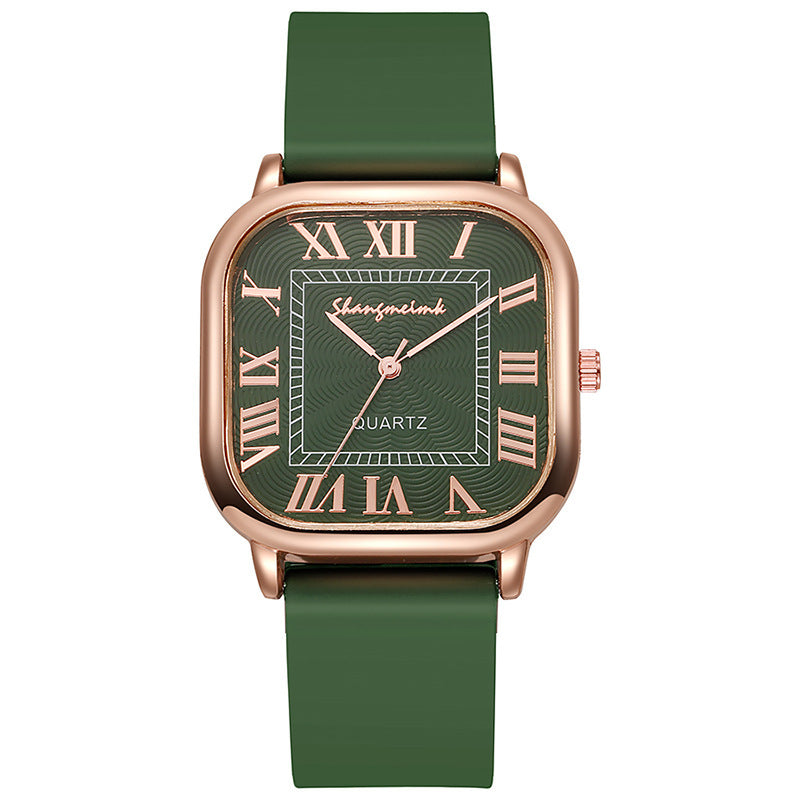 New fashion square women's watch with leather strap, roman numerals, vintage style quartz movement, versatile ladies' watch - wholesale