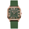 New fashion square women's watch with leather strap, roman numerals, vintage style quartz movement, versatile ladies' watch - wholesale