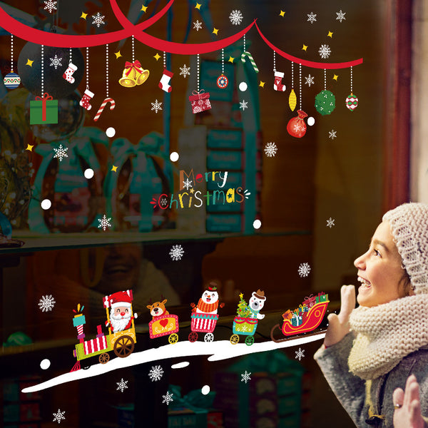 Christmas train holiday scene arrangement decoration sticker window glass window sticker window grilles wall sticker HM92042ds