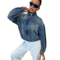 fashion style  spring autumretro washed stand collar casual denim jacketoutwearshortlong sleeves