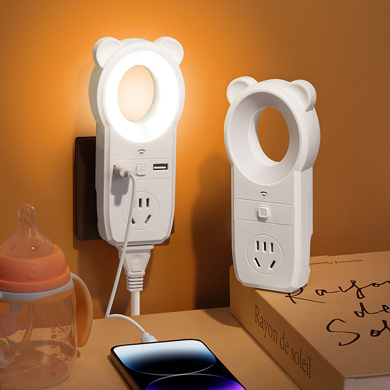 New smart voice-controlled led night light with outlet - usb charging port socket adapter