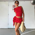 european and american cross-border summer new women's sleeveless round neck slim-fit tank top and mini skirt two-piece set