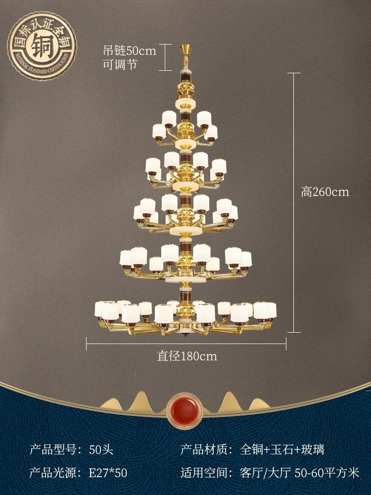 For home house classy chandelier natural jade duplex new lamp zhongshan full copper ancient town new chinoiserie marble