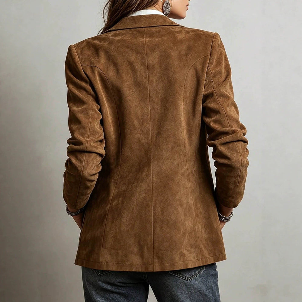 European and american cross-border retro style women's outerwear - tan textured lapel single-breasted pocket design casual blazer