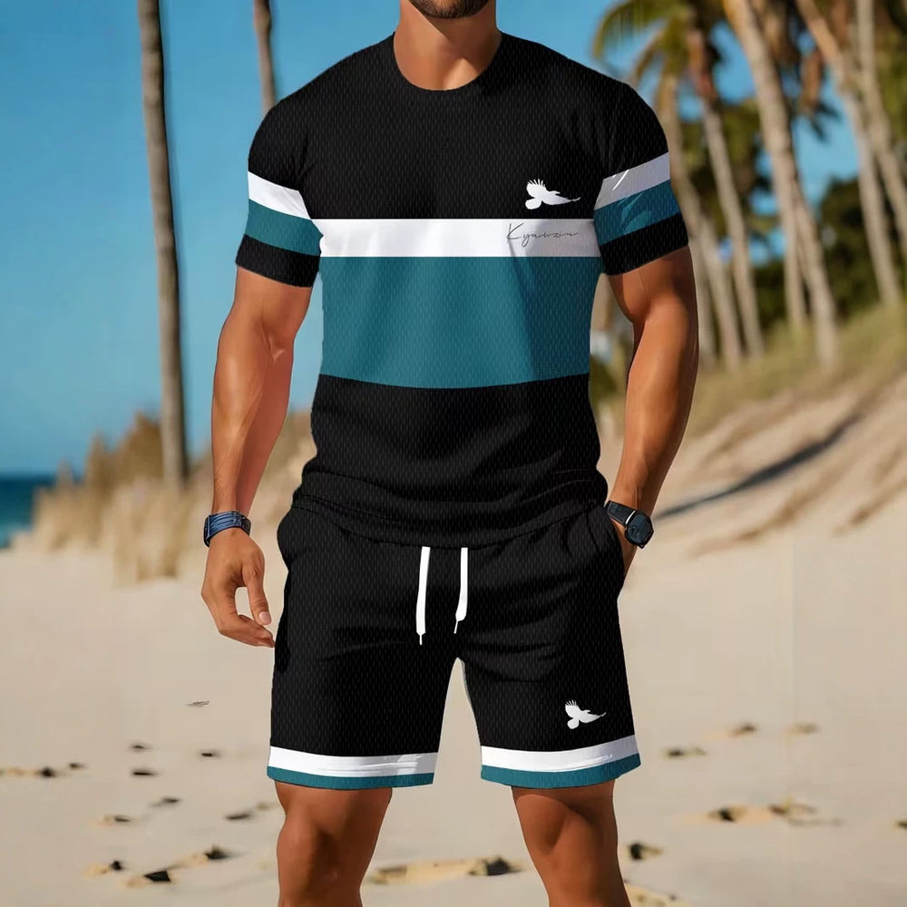 men's short-sleeve and shorts set, casual sportswear set, 3d printed cross-border hot seller, dropshipping available