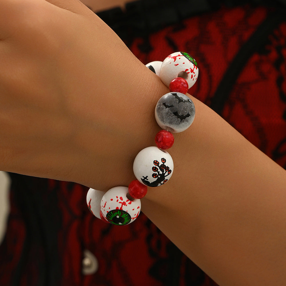Halloween necklace bracelet wholesale cross-border exaggerated niche dark style trendy bat pumpkin eyes beaded bracelet