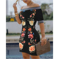 new arrival: hot-selling women's off-the-shoulder printed bodycon sexy dress for cross-border e-commerce ()