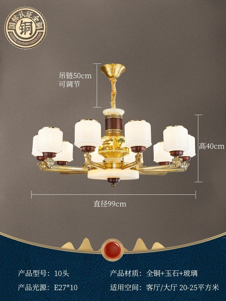 For home house classy chandelier natural jade duplex new lamp zhongshan full copper ancient town new chinoiserie marble
