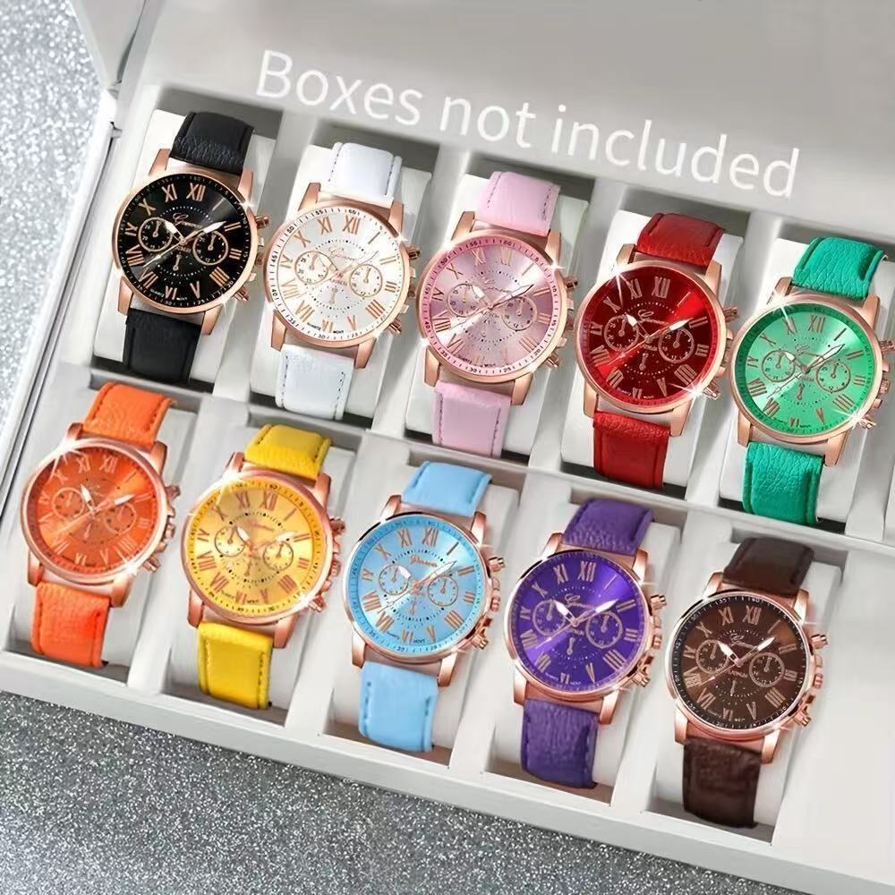 Women's fashion watch with leather strap - multiple strap colors, rose gold quartz watch - cross-border wholesale watch