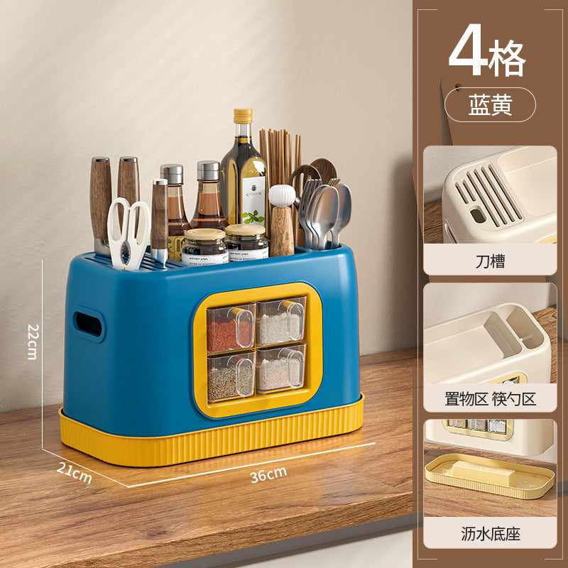 Seasoning box combination suitfor home knife holder kitchen supplies seasoning storage rack all-in-one multi-grid multifunctional storage box