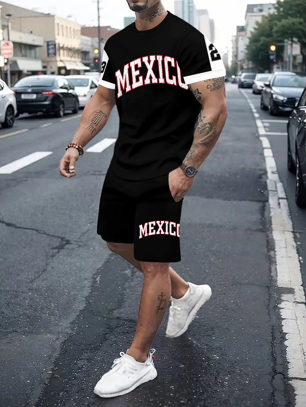 Men's casual sports set - short sleeve & shorts - summer hot seller - cross-border fashion - two-piece leisure outfit