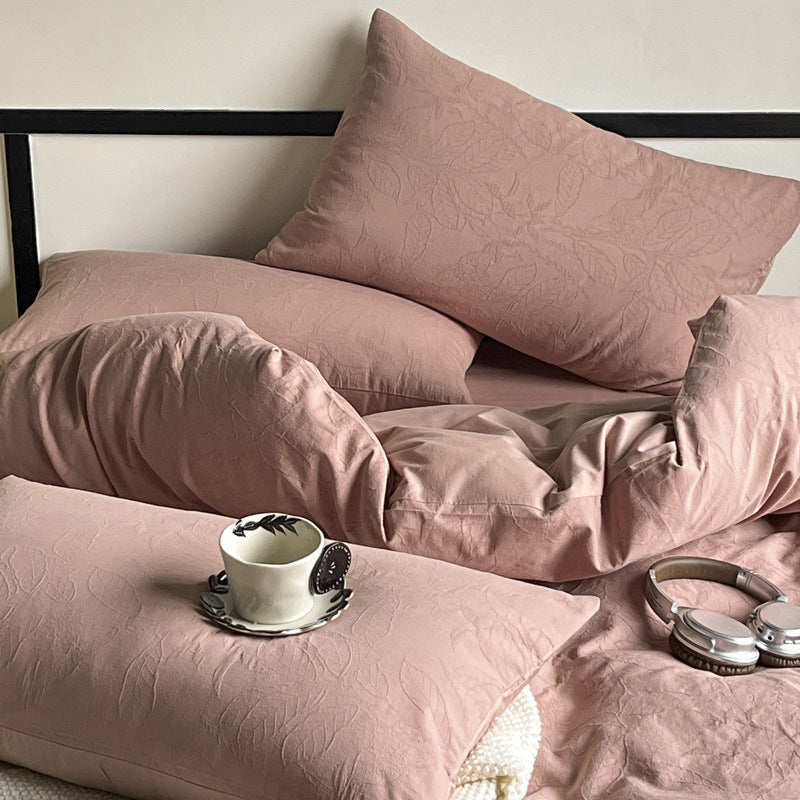 Spring new high-end light luxury 100% cotton three-layer yarn jacquard four-piece set of pure cotton simple bedding mattress