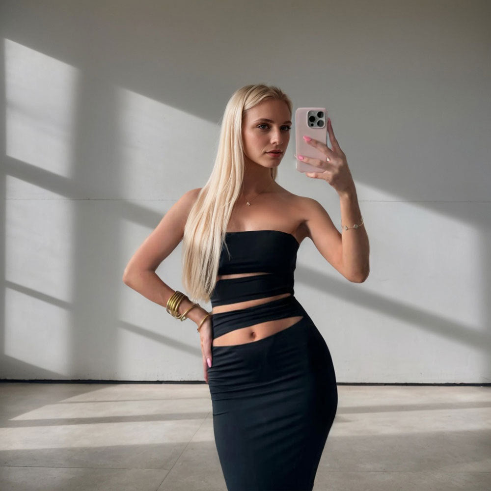 Aliexpress foreign trade women's ins trendy style dress spring/summer new slimming design bodycon maxi dress