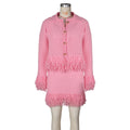 e-commerce  european and american spring women's lapel tassel knitting shirt outwear half-length hip skirt fashionsuit