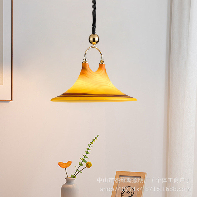 Vintage-style extendable spiral pendant glass chandelier - retro caramel stripe hand-crafted glass pendant light