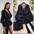 Fairy atmosphere niche stylebows strap waist lacepatchworklong sleevesruffles mesh dressshorts