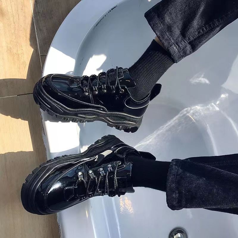 Spring/summer new men's leather shoes - versatile korean style, british fashion, trendy men's business casual shoes with hidden wedge heel and lace-up closure