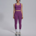pure color double-sided brocade v-shaped beautiful back breathable tight-fitting yoga suit sports running fitness two-piece set for women
