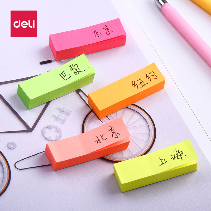 Deli 7154 fluorescent sticky note sticker, note sticker N times sticky note paper, color notice sticker 5-color random sticker wholesale