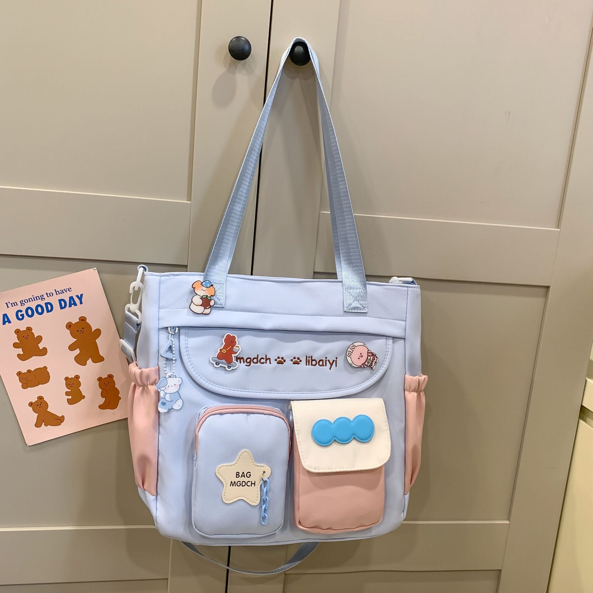 Spring, summer, middle and high school students, large-capacity backpacks, versatile burden reduction, fashion trend, two-piece set, schoolbag, tutoring bag