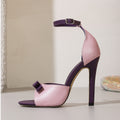 2025 summer new women's shoes bowknot open-toe ankle strap pink-purple sexy high heel sandals stiletto heel