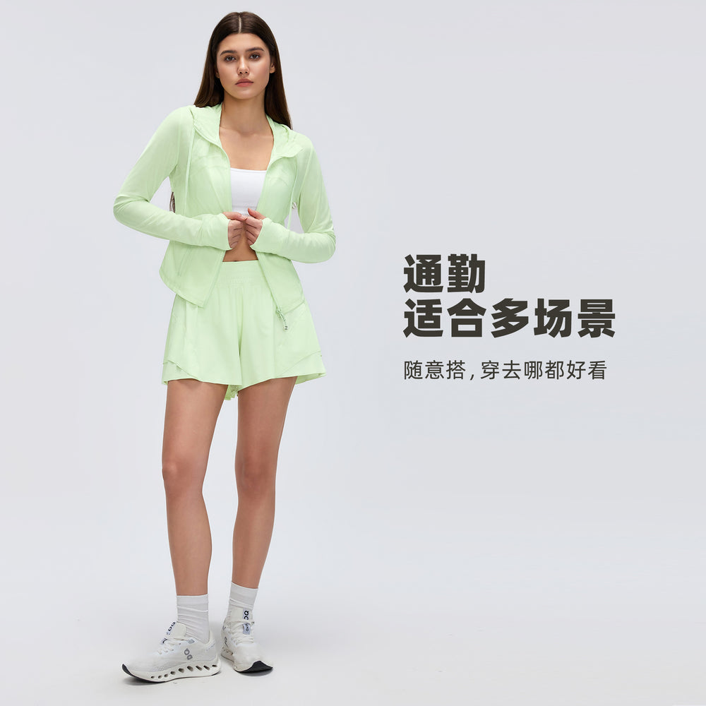 Breathable mesh hooded yoga jacket - women's slim fit, barely-there feel, zip-up running & workout jacket d26056
