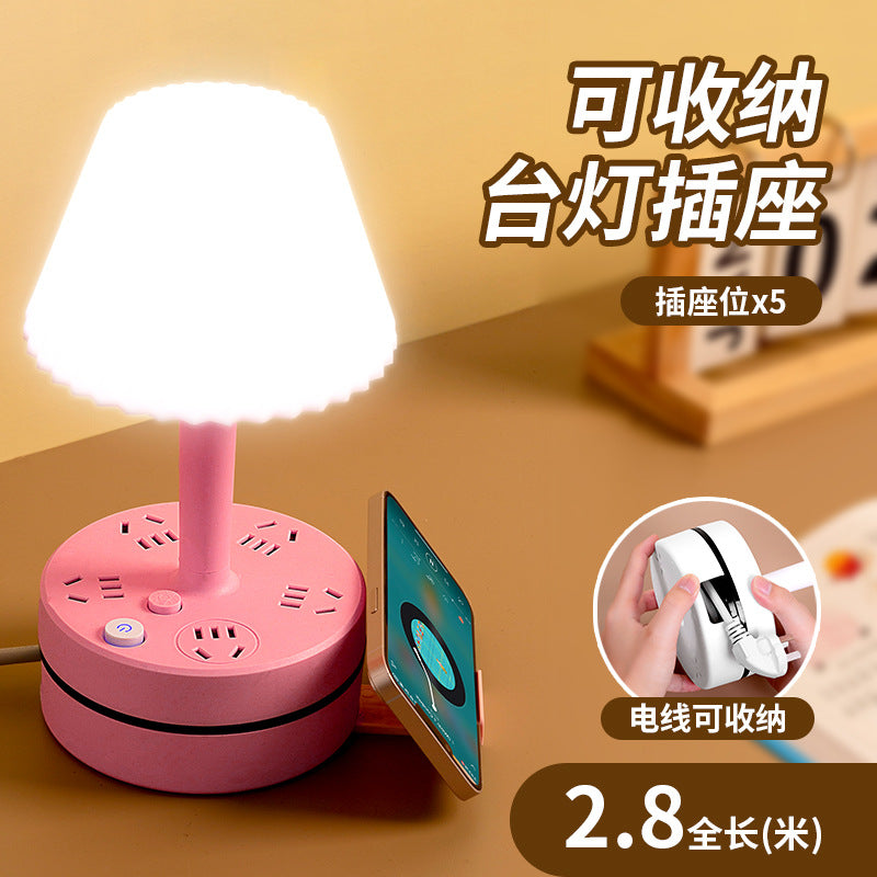 Retractable cord power strip with eye-care desk lamp - ideal for home, office, and dorm use - multi-function socket with long cord