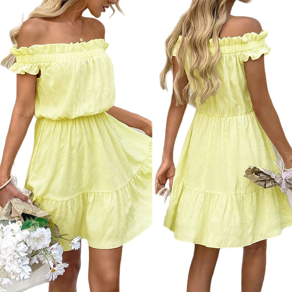 Amazon cross-border women's fashion: french chic off-the-shoulder mini dress - new summer collection, trendy, age-defying, and sweet