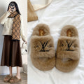 Embroidered trendy slippers for women, autumn/winter new arrivals, versatile retro comfort, fuzzy slippers, korean style cotton slippers