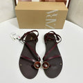 Za women's flat fairy style thin strap sandals 2025 new summer one-strap buckle clip-toe roman sandals