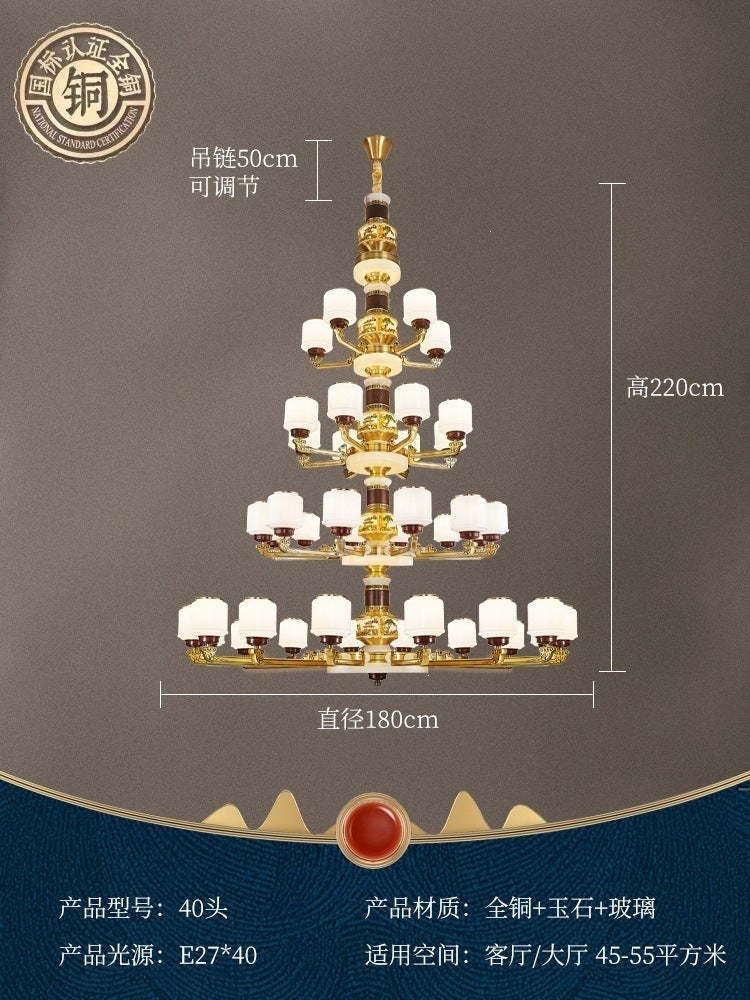 For home house classy chandelier natural jade duplex new lamp zhongshan full copper ancient town new chinoiserie marble