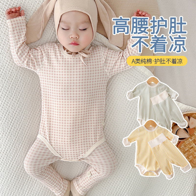 Baby pajamas cotton clothes baby home clothes bottomintimates autumn and winter belly cover high waist belly protection suit autumn pants