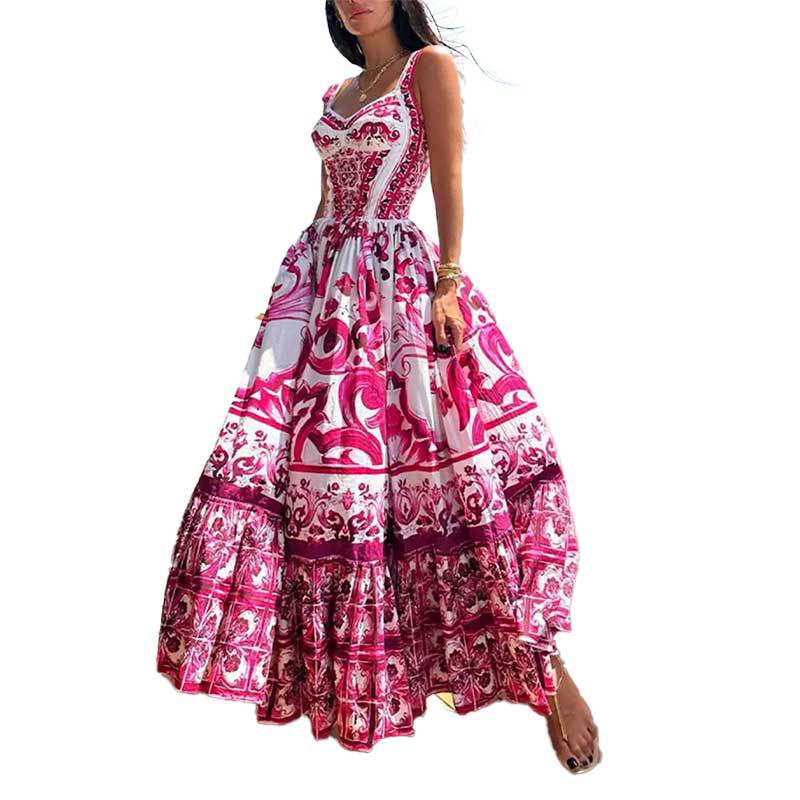 cross-border e-commerce women's fashion: european and american summer new arrivals - bohemian style fashionable printed halter dress
