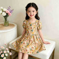 【matching family outfit】girls' summer dress - sweet floral print, stylish square neck, short sleeve princess dress for little girls