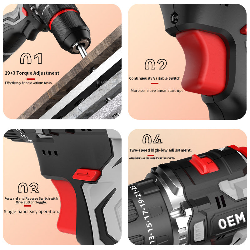 Cross-border customization Nanwei brushless hand drill lithium battery household electric screwdriver high torque electric drill power tool