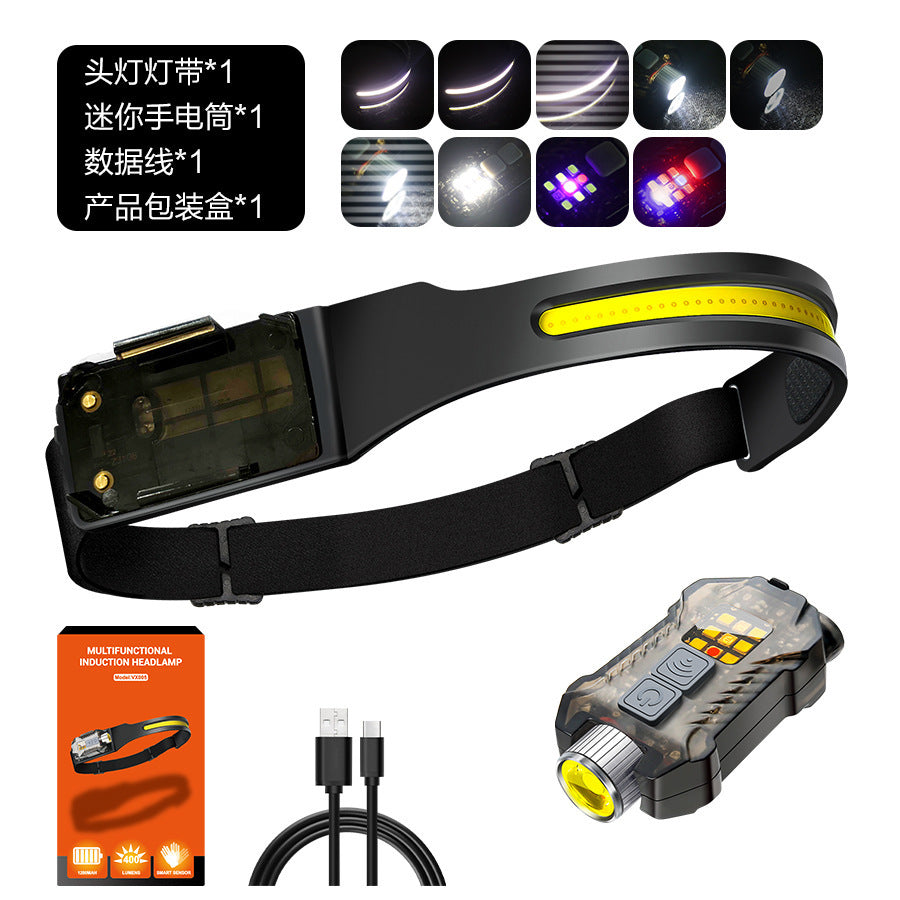 Cross-border new silicone induction headlight Type-C charging outdoor running riding portable floodlight LED headlight