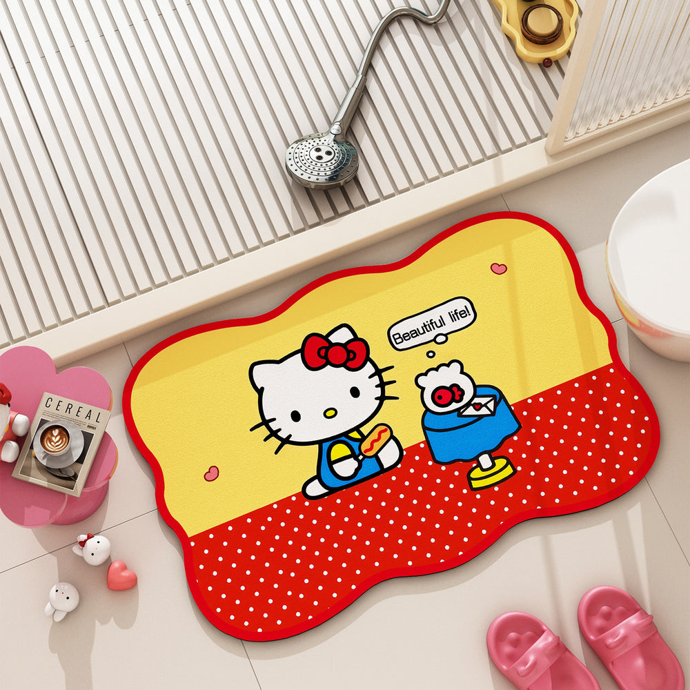 Fresh green bathroom absorbent floor mat cute kitty bathroom non-slip mat quick-drying foot mat bathroom carpet