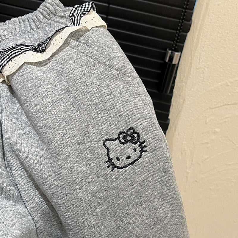 Girls' autumn/winter three-layer quilted thickened casual pants, baby sweatpants, children's warm cotton pants, trendy pants, kids' clothing
