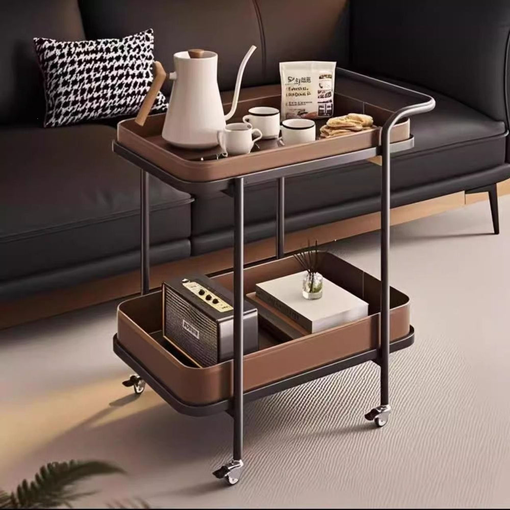 Accessible luxury saddle leather sofa trolley corner sofa storage rack movable wheeled bedside table living room for home coffee table