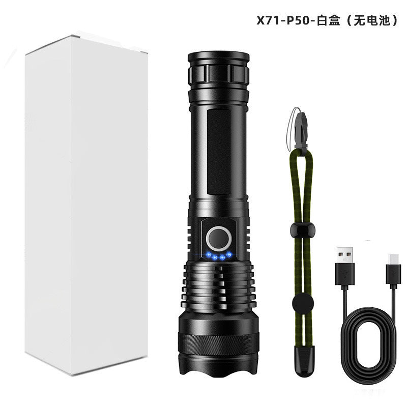 Cross-border explosive XHP50 strong light flashlight TYPE-C rechargeable outdoor zoom remote shooting aluminum alloy LED flashlight