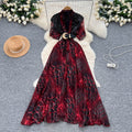 European and american fashion light luxury diamond-embellished tassel v-neck tie-waist printed maxi dress - slimming, elegant, and flowy