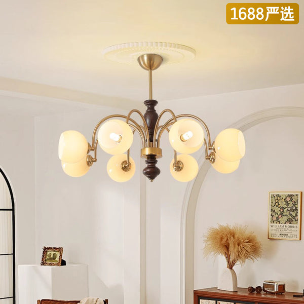 [Strict selection] Chandelier retro Nanyang style living room decorative light multi-headed walnut shape new hall eye protection light